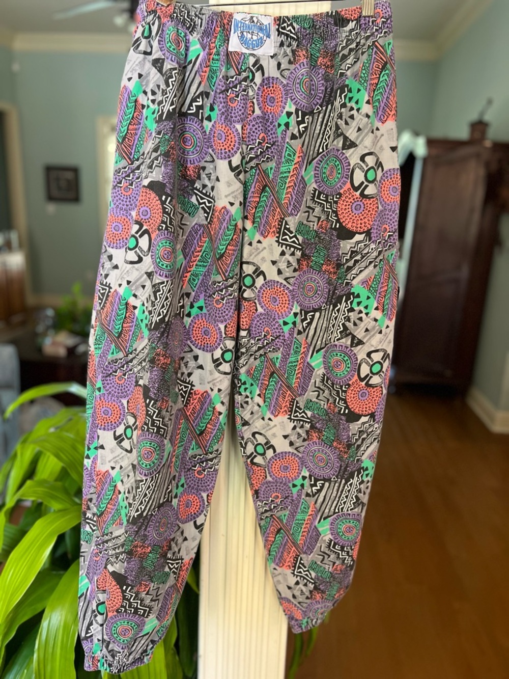 RARE Vintage International Baggyz Abstract Pants L 90s Unisex Surf Skater Dance